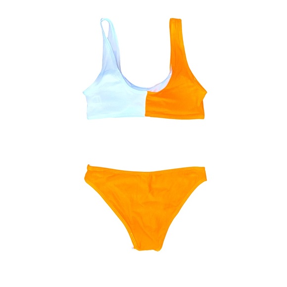 Orange 🍊 white color block bikini swim suit matching set - Picture 2 of 2